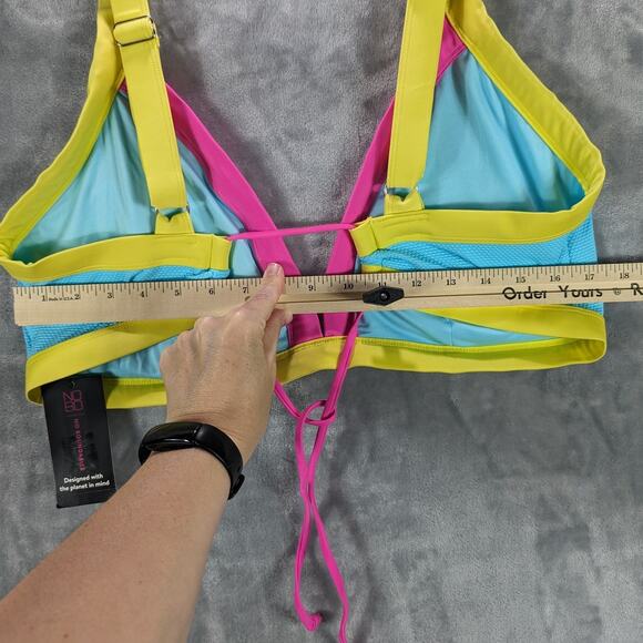 No Boundaries Bikini Top Womens 2X 19-21 Juniors Swimsuit Blue Pink Beachy Retro - Picture 2 of 10